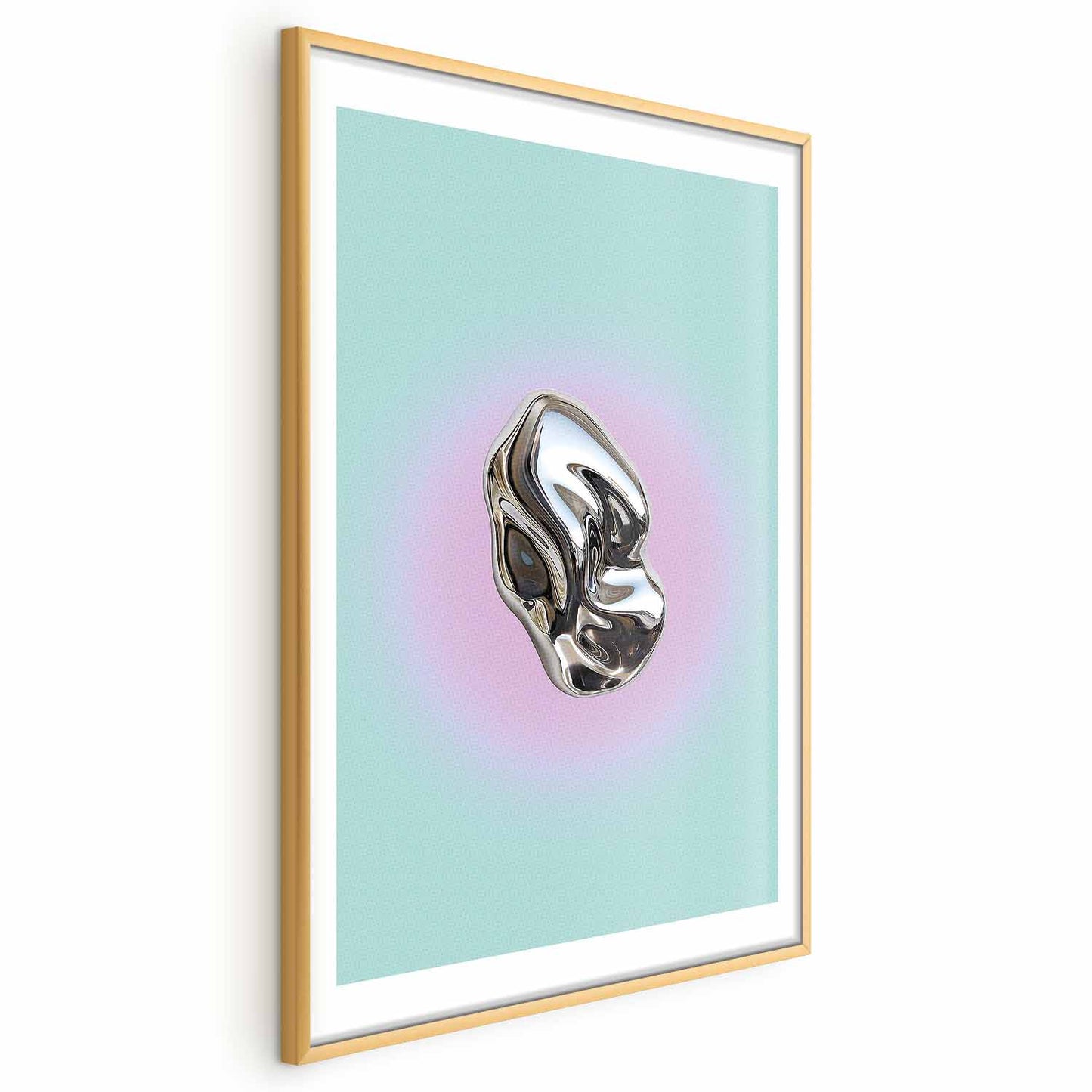 Poster - Metallic Form - abstract sculpture on a mint background with a purple halo