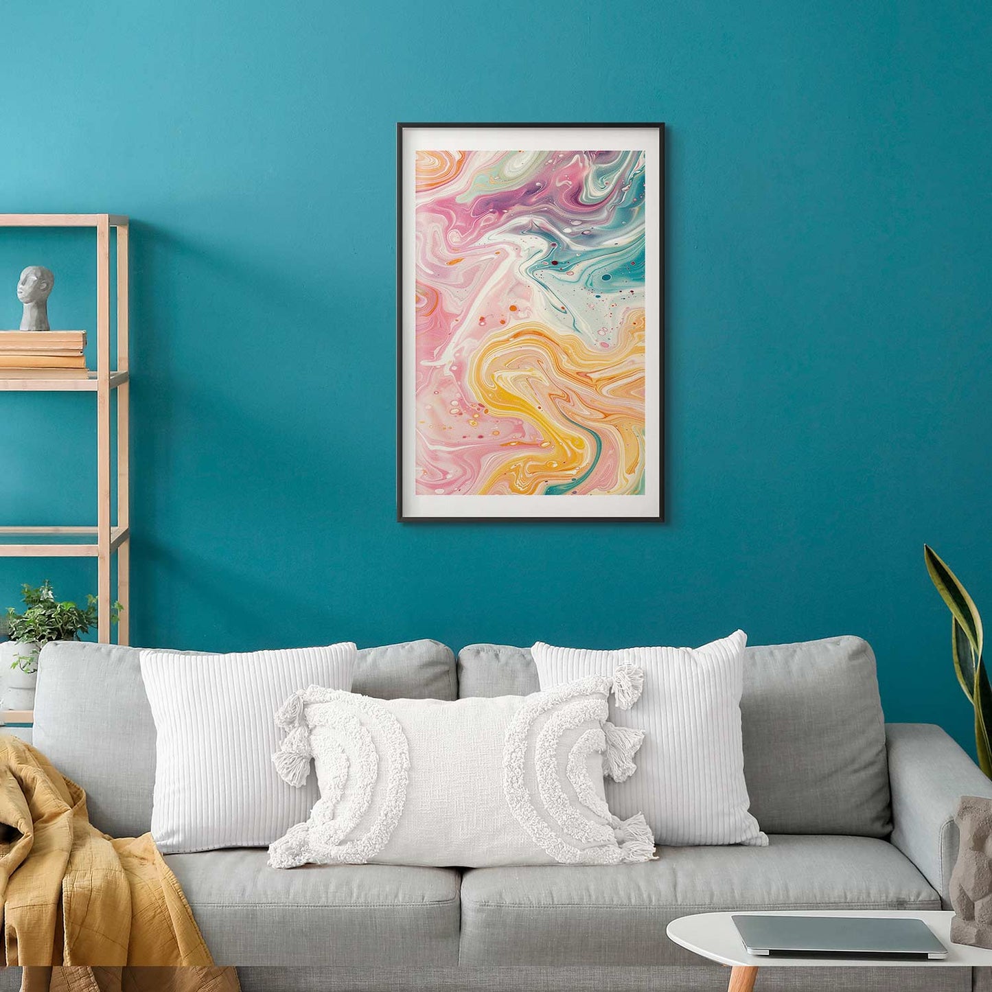 Póster - Caos colorido: formas dinámicas en tonos rosa, amarillo y azul.