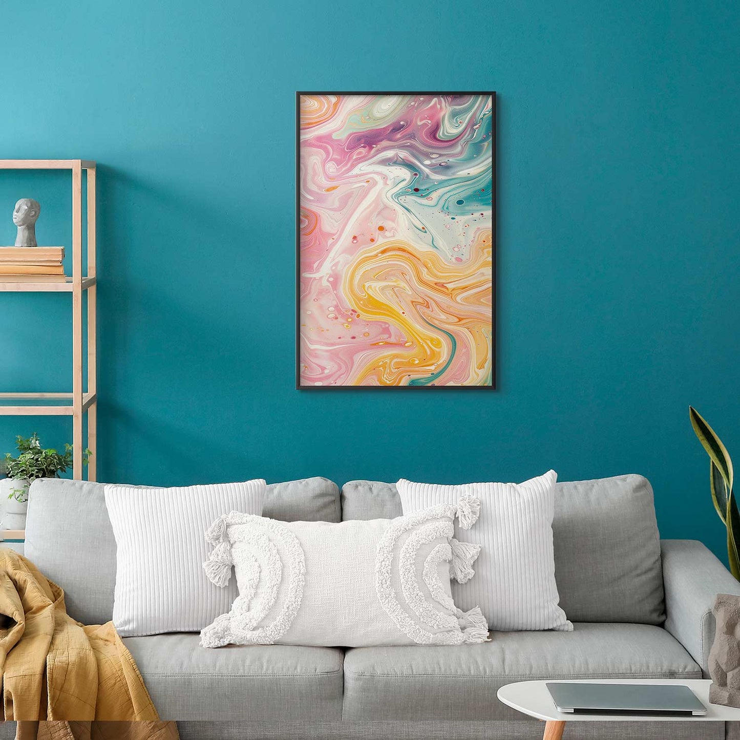 Póster - Caos colorido: formas dinámicas en tonos rosa, amarillo y azul.