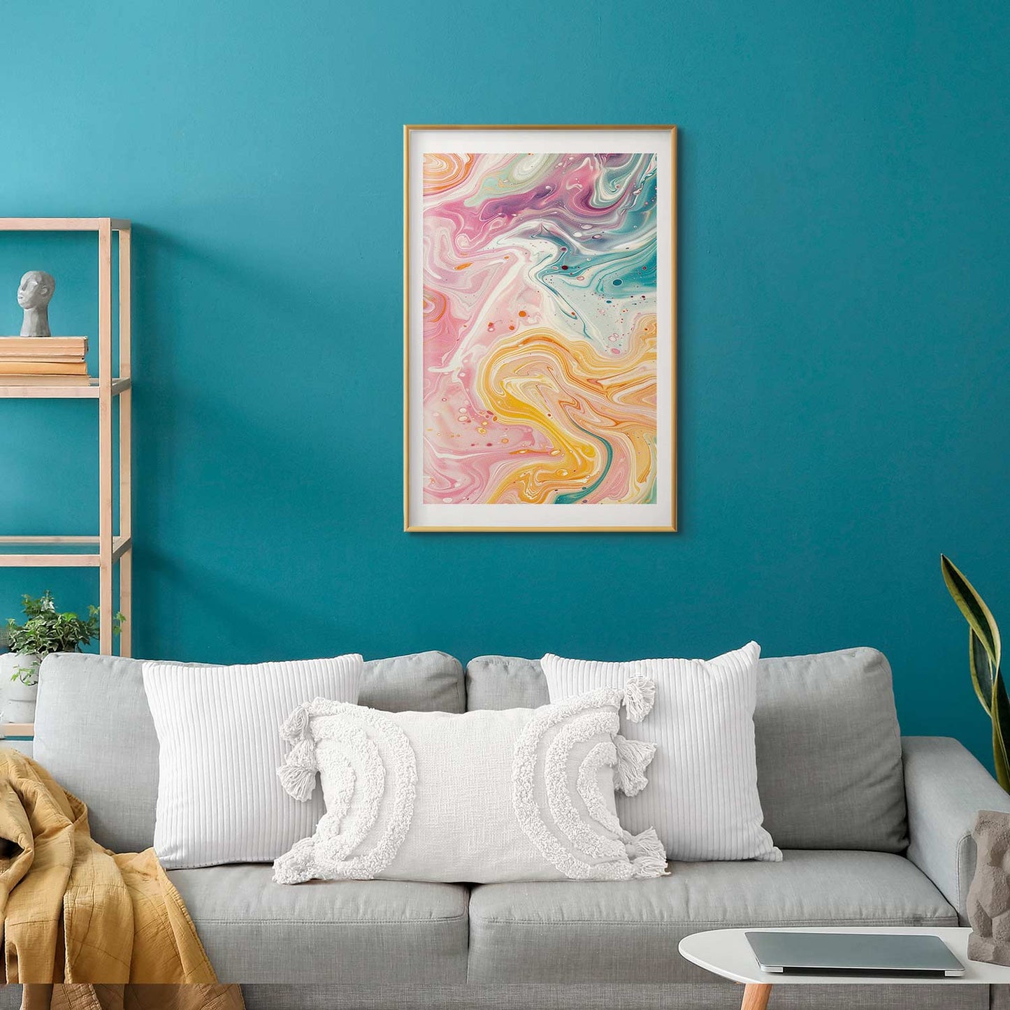 Póster - Caos colorido: formas dinámicas en tonos rosa, amarillo y azul.