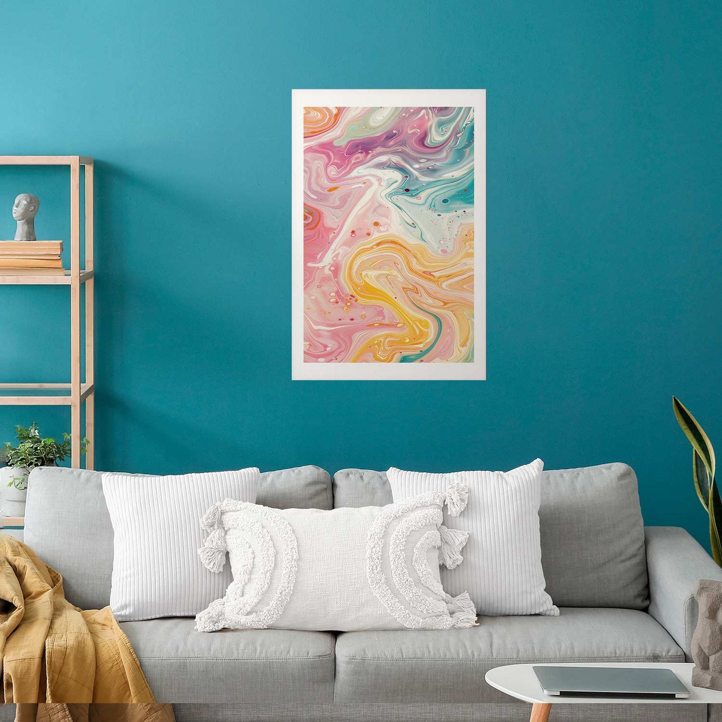 Póster - Caos colorido: formas dinámicas en tonos rosa, amarillo y azul.