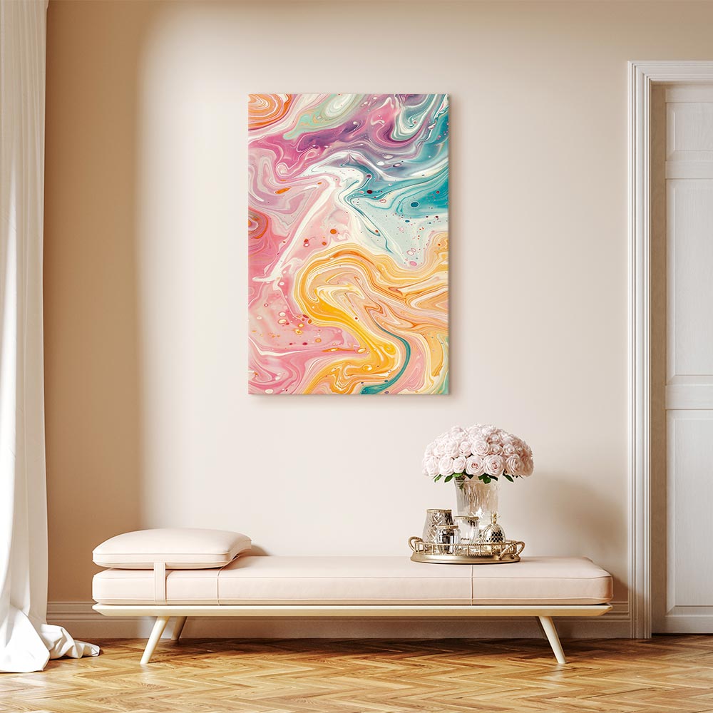 Impresión en lienzo - Caos colorido - Formas dinámicas en tonos rosa, amarillo y azul