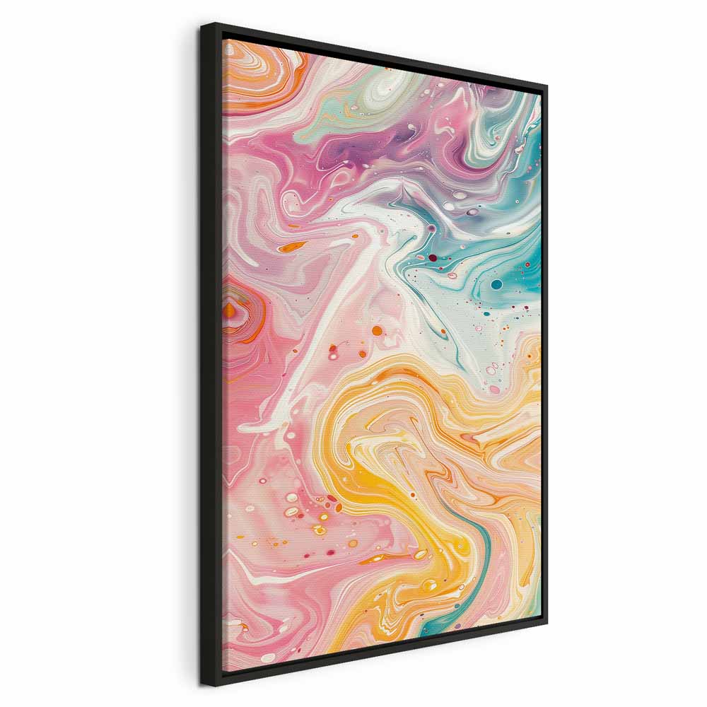 Impresión en lienzo - Caos colorido - Formas dinámicas en tonos rosa, amarillo y azul