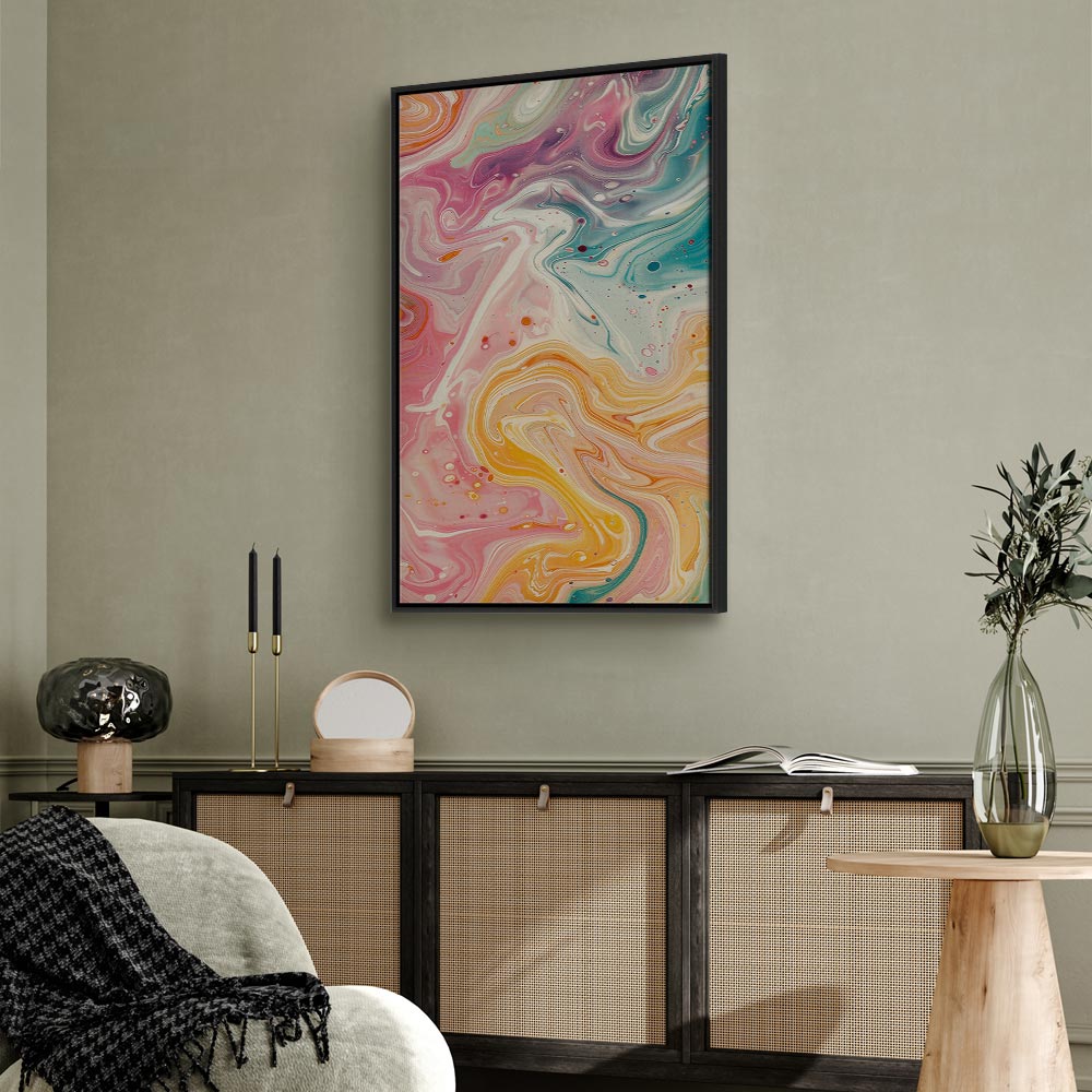 Impresión en lienzo - Caos colorido - Formas dinámicas en tonos rosa, amarillo y azul