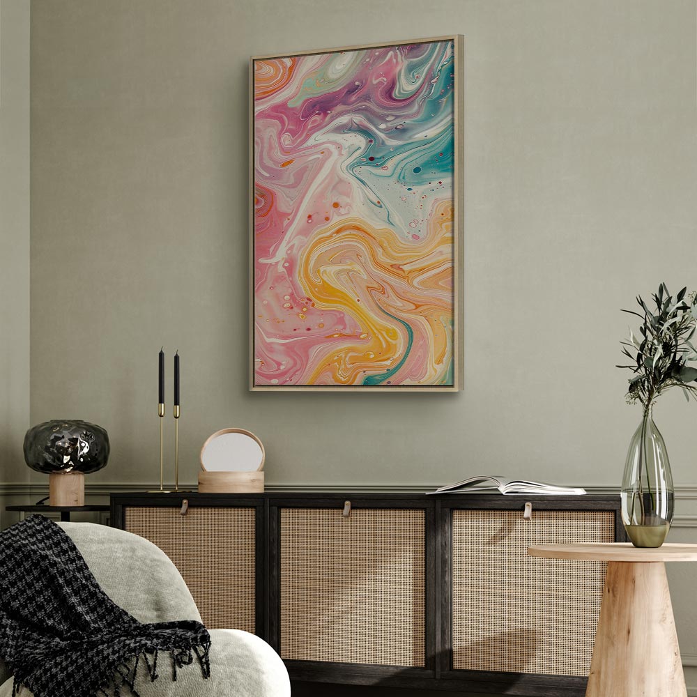 Impresión en lienzo - Caos colorido - Formas dinámicas en tonos rosa, amarillo y azul