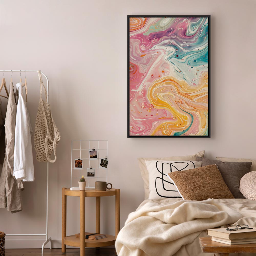 Impresión en lienzo - Caos colorido - Formas dinámicas en tonos rosa, amarillo y azul