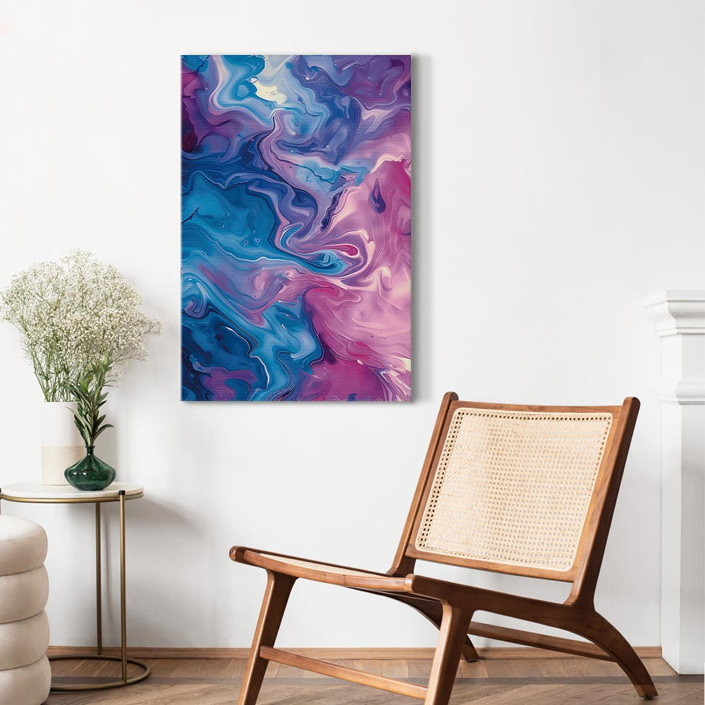 Impresión en lienzo - Flujos nocturnos - Ondas abstractas en tonos azules y violetas