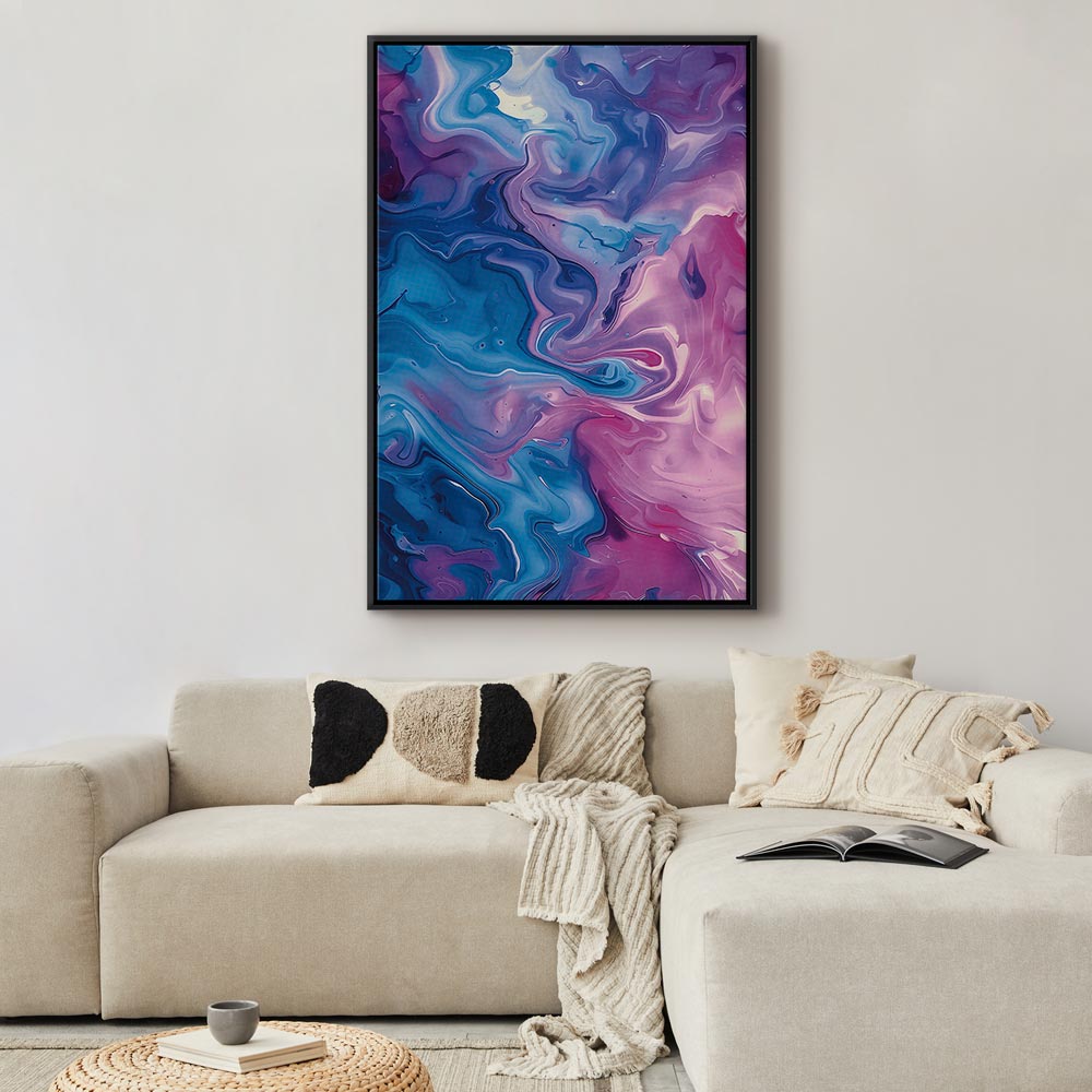 Impresión en lienzo - Flujos nocturnos - Ondas abstractas en tonos azules y violetas