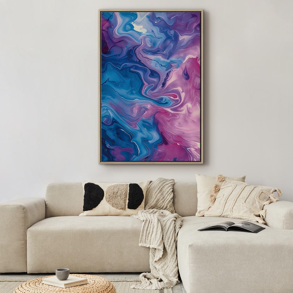 Impresión en lienzo - Flujos nocturnos - Ondas abstractas en tonos azules y violetas