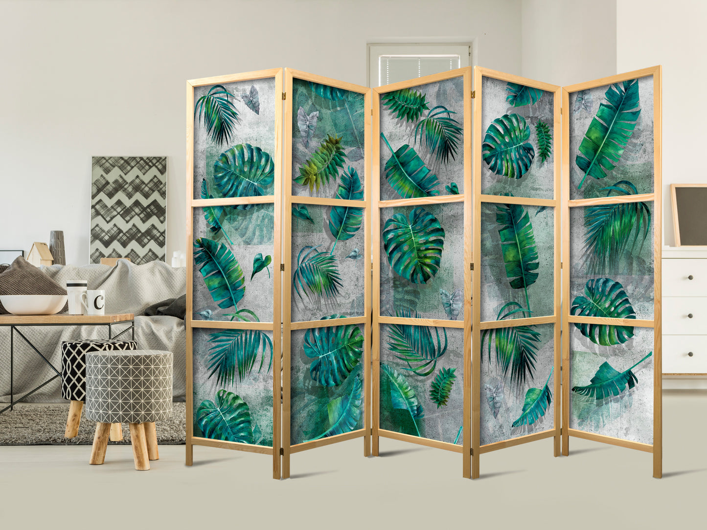Japanese Room Divider - Leaves on the Concrete II