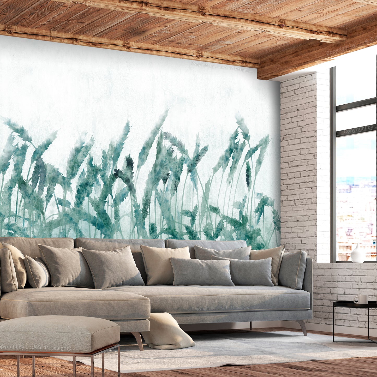 Wall Mural - Blue Ears of Wheat