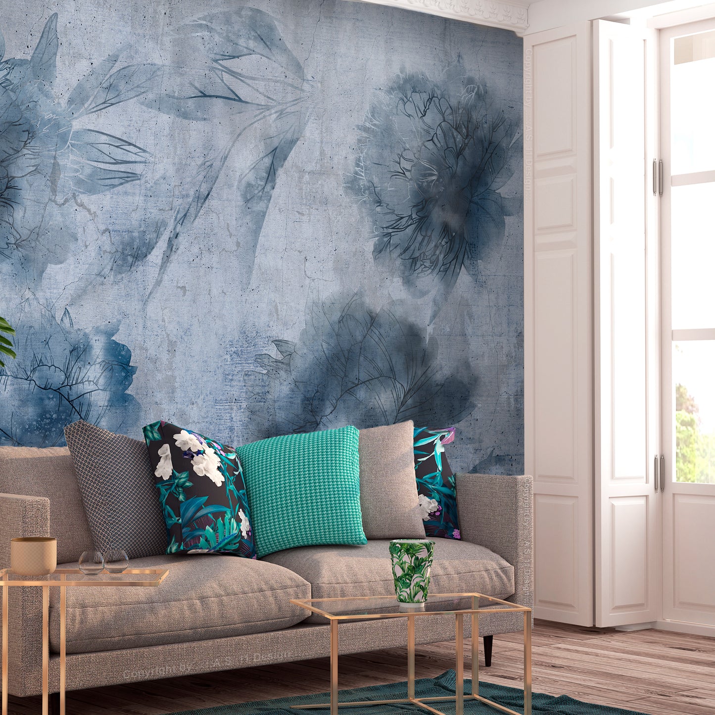 Mural de pared - Peonías azules