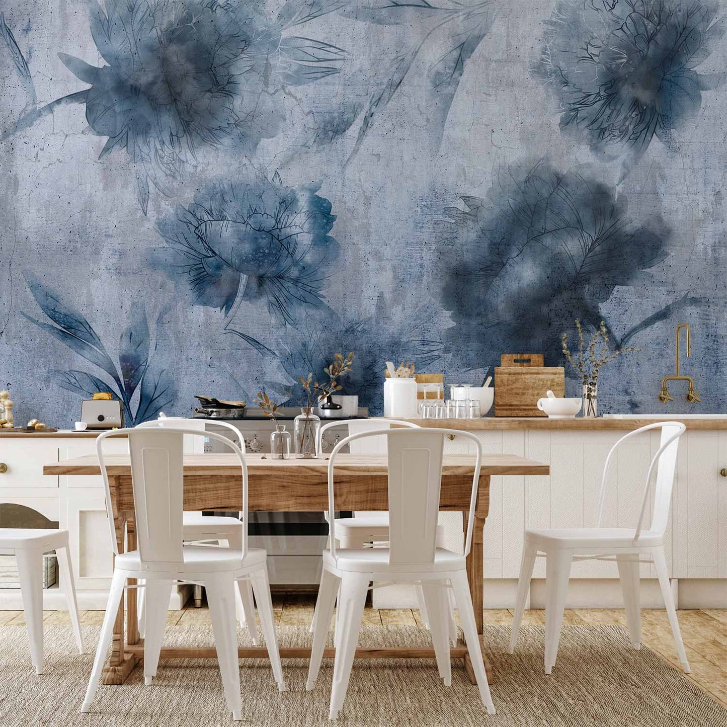 Mural de pared - Peonías azules