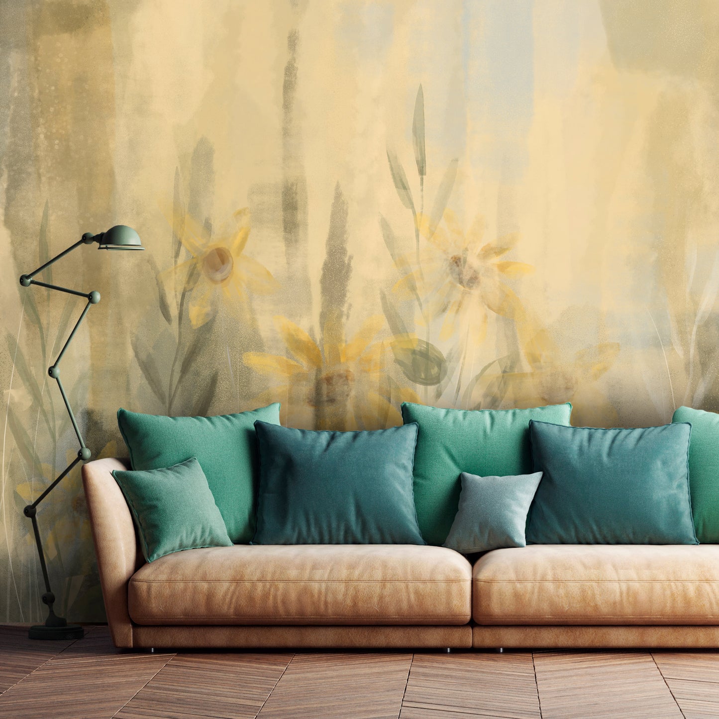 Wall Mural - A touch of summer - floral motif with a meadow full of yellow flowers and grasses