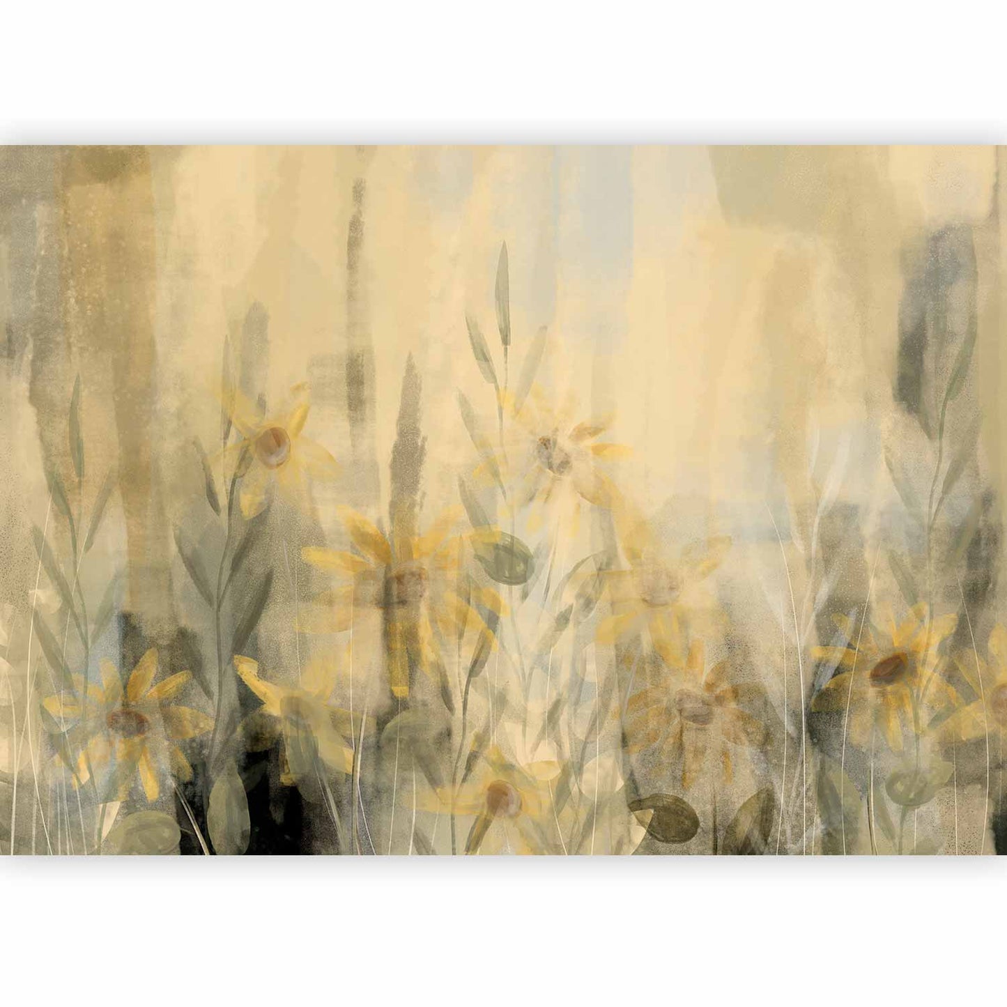 Wall Mural - A touch of summer - floral motif with a meadow full of yellow flowers and grasses