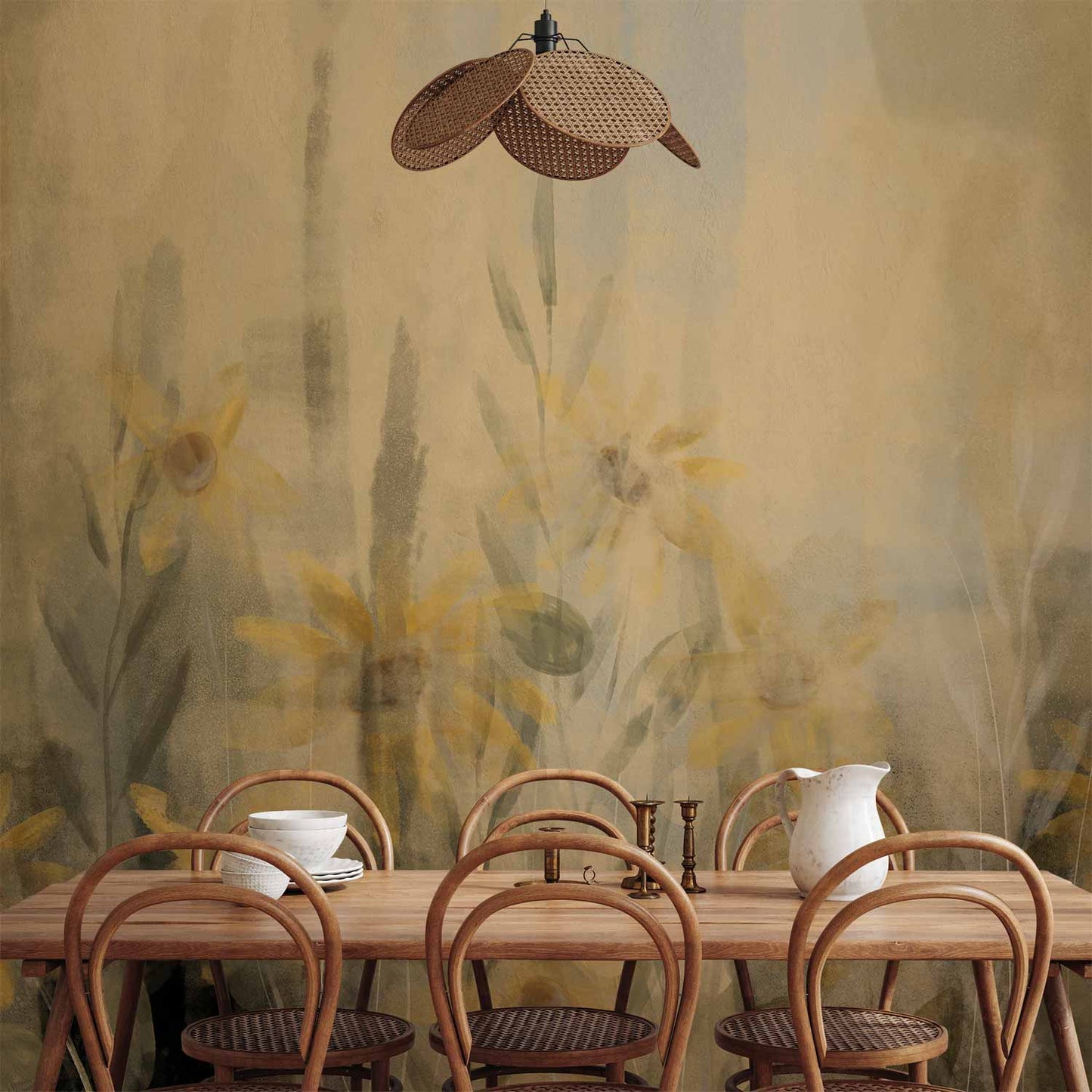 Wall Mural - A touch of summer - floral motif with a meadow full of yellow flowers and grasses
