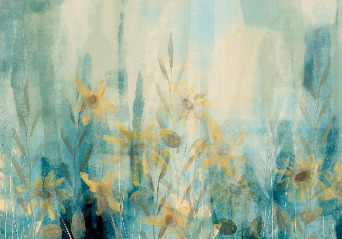 Wall Mural - A touch of summer - floral motif with a meadow of flowers in blue tones