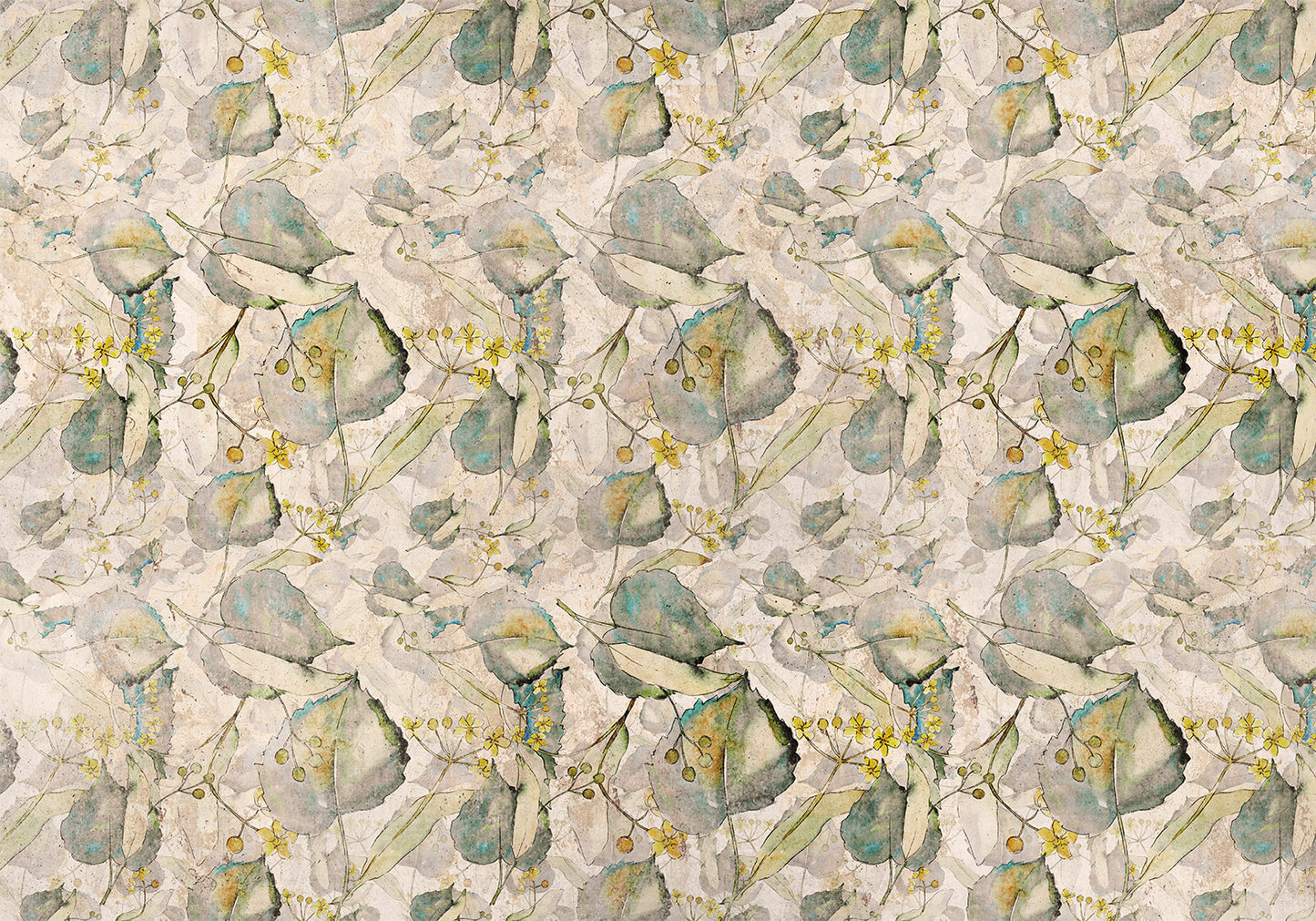 Wall Mural - Green and yellow autumn souvenirs - floral design with leaves