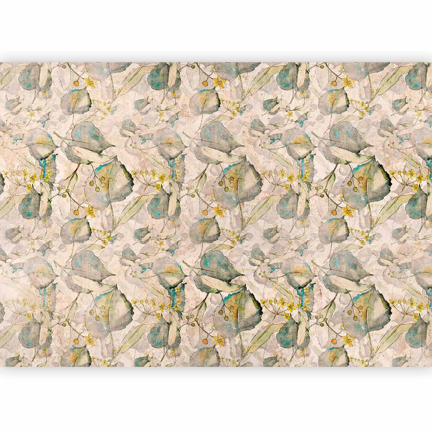 Wall Mural - Green and yellow autumn souvenirs - floral design with leaves