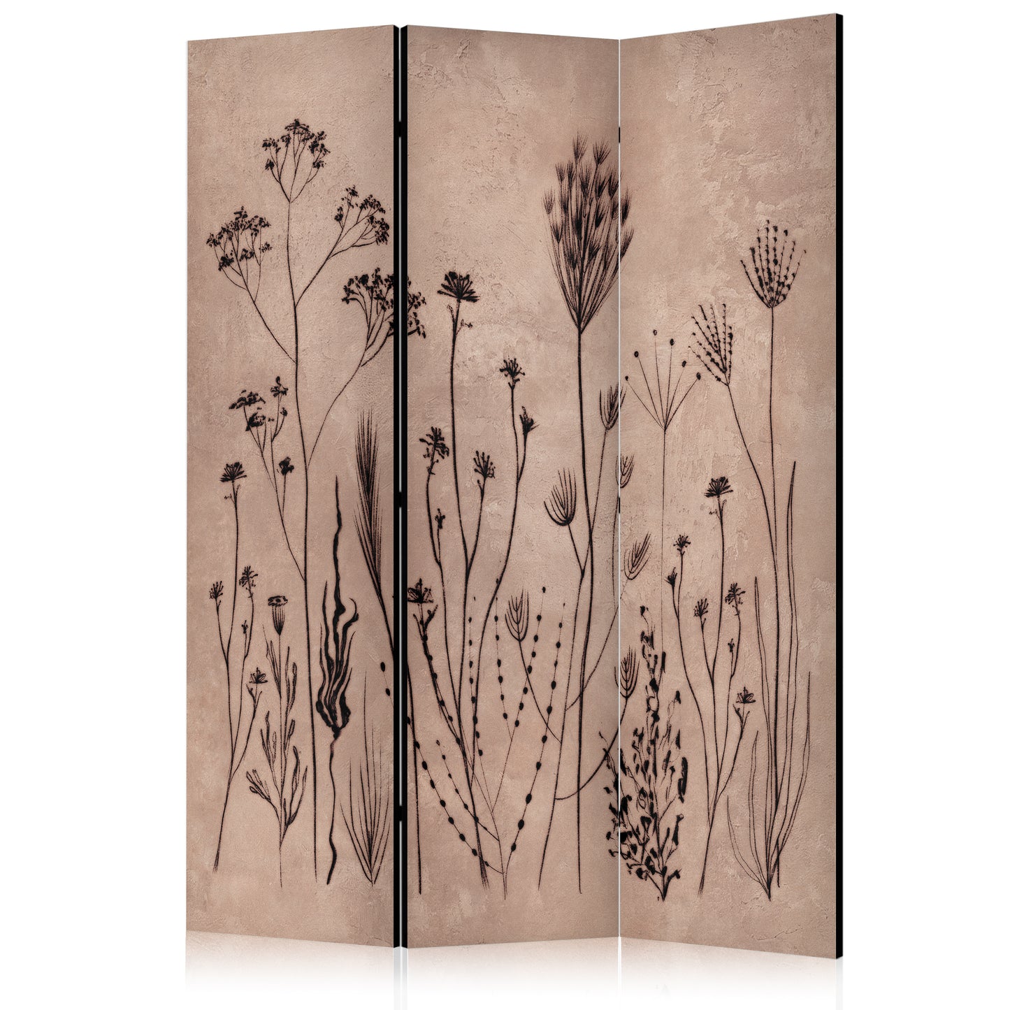 Biombo - Planta Vintage - Delicadas flores silvestres sobre fondo con técnica de lavado a la cal