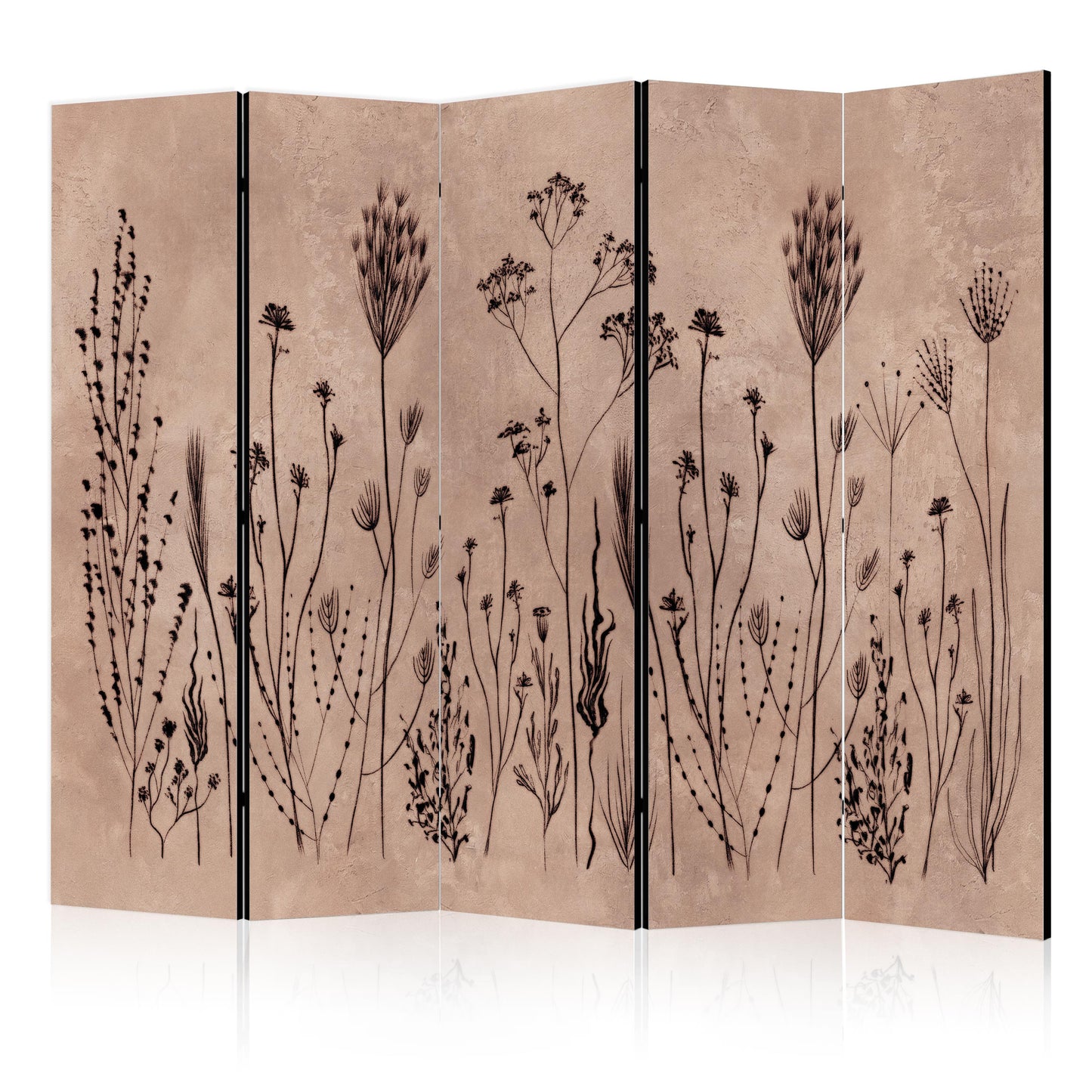 Biombo - Planta Vintage - Delicadas flores silvestres sobre fondo con técnica de lavado a la cal