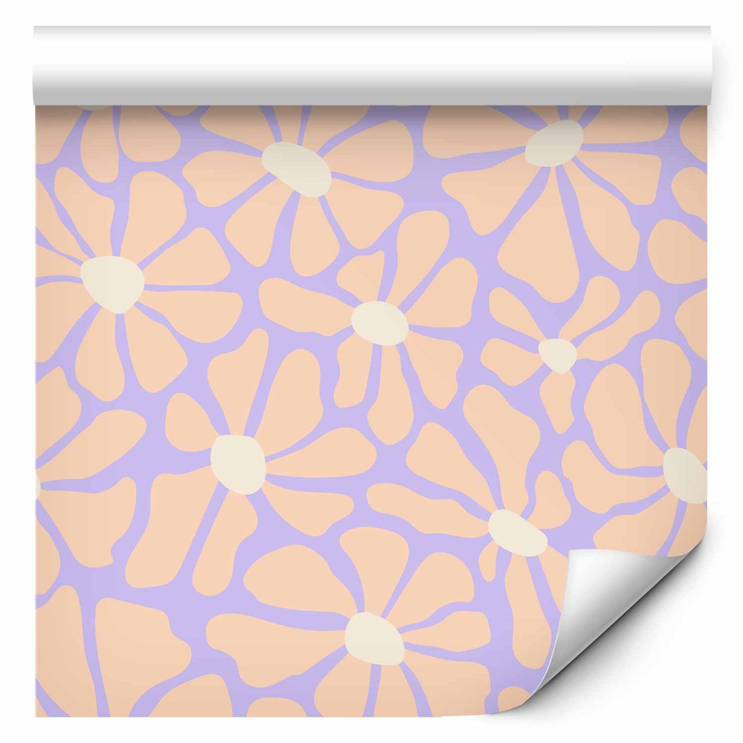 Wallpaper - Cute Light-Beige Little Flowers - Small flowers with beige - undulating petals on a blue background.