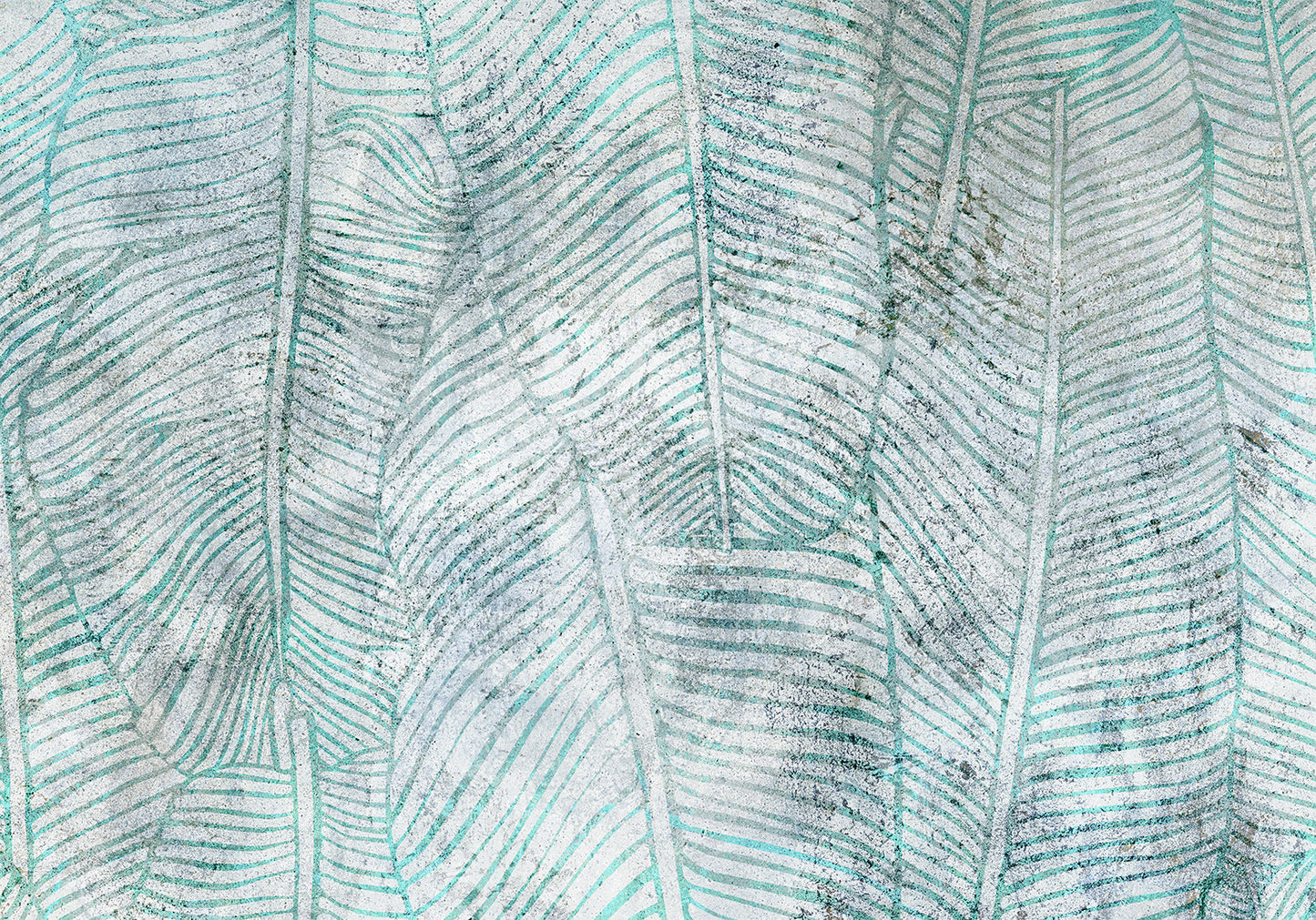 Wall Mural - Banana leaves - plant motif blue lineart nature with pattern