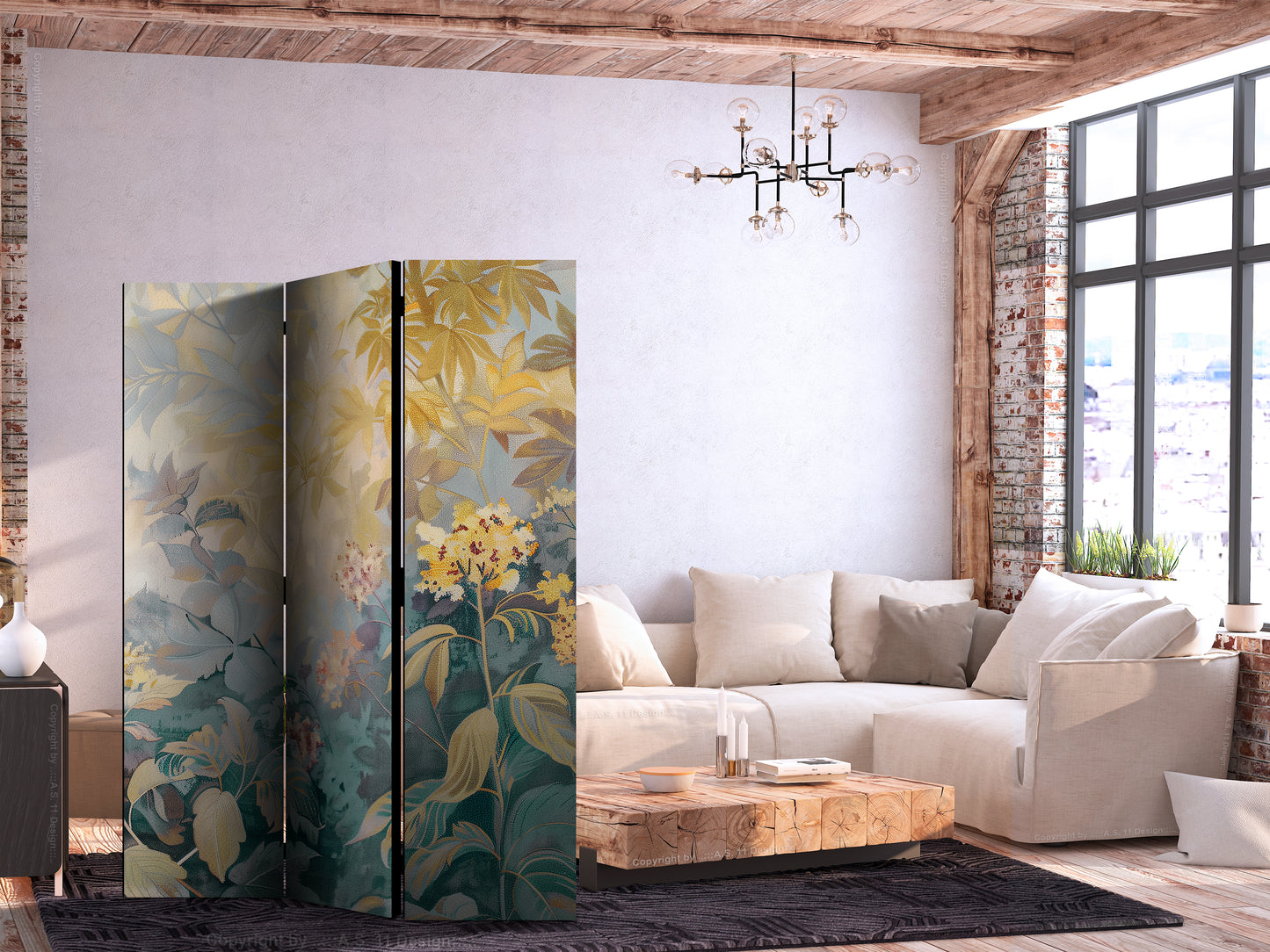 Biombo - Tapiz con prado y flores - Kilim con motivos primaverales