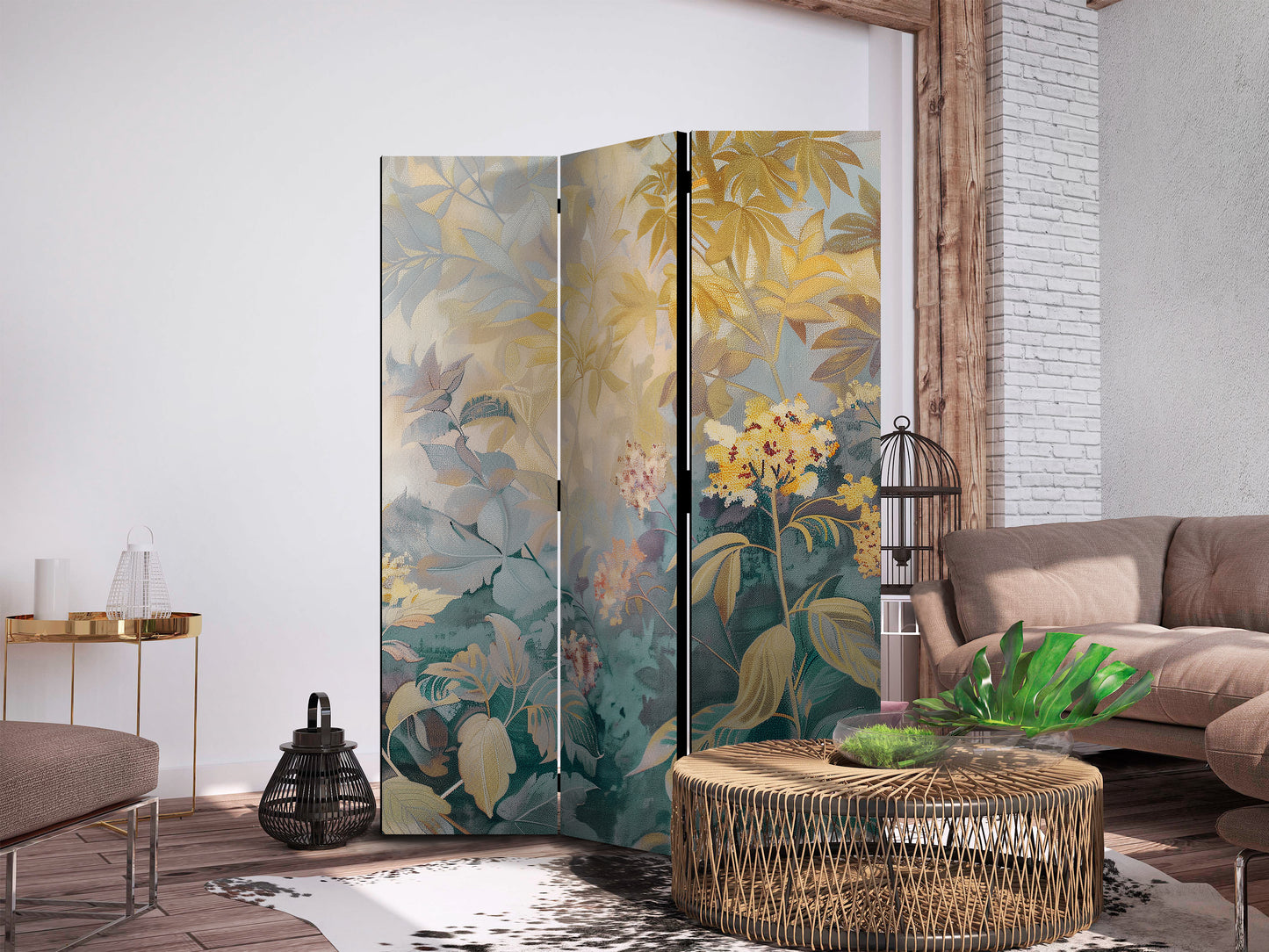 Biombo - Tapiz con prado y flores - Kilim con motivos primaverales