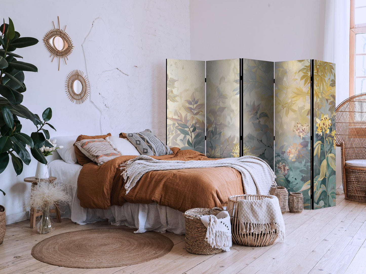 Biombo - Tapiz con prado y flores - Kilim con motivos primaverales