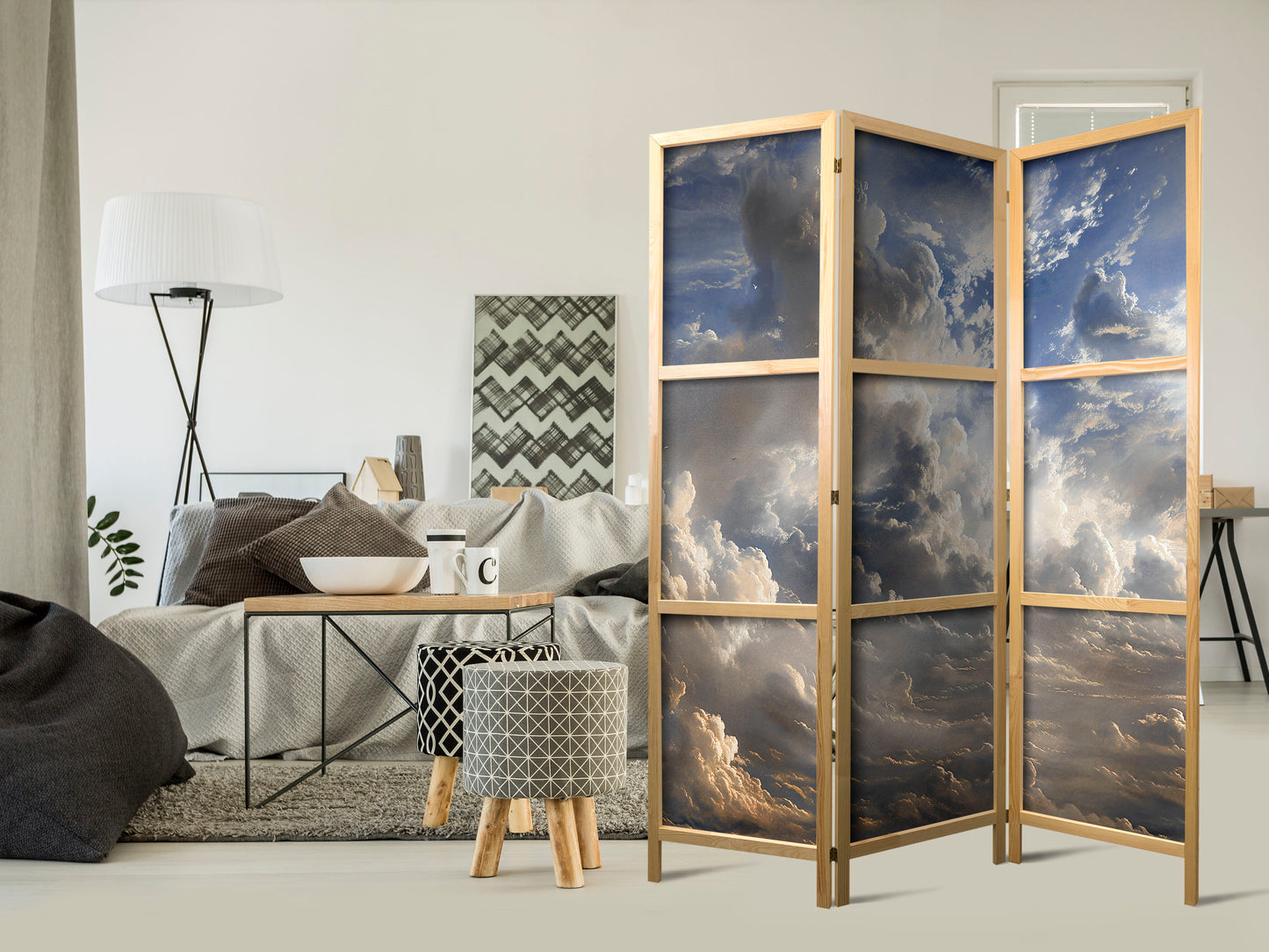 Japanese Room Divider - Golden Reflections on Clouds Foretelling Dusk