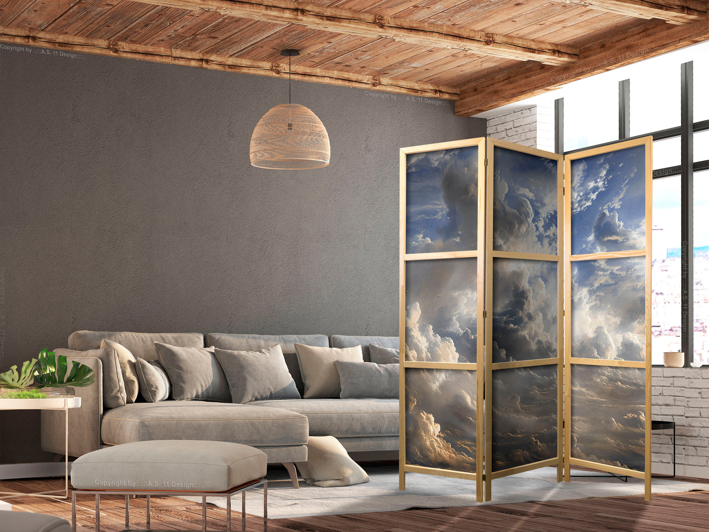 Japanese Room Divider - Golden Reflections on Clouds Foretelling Dusk