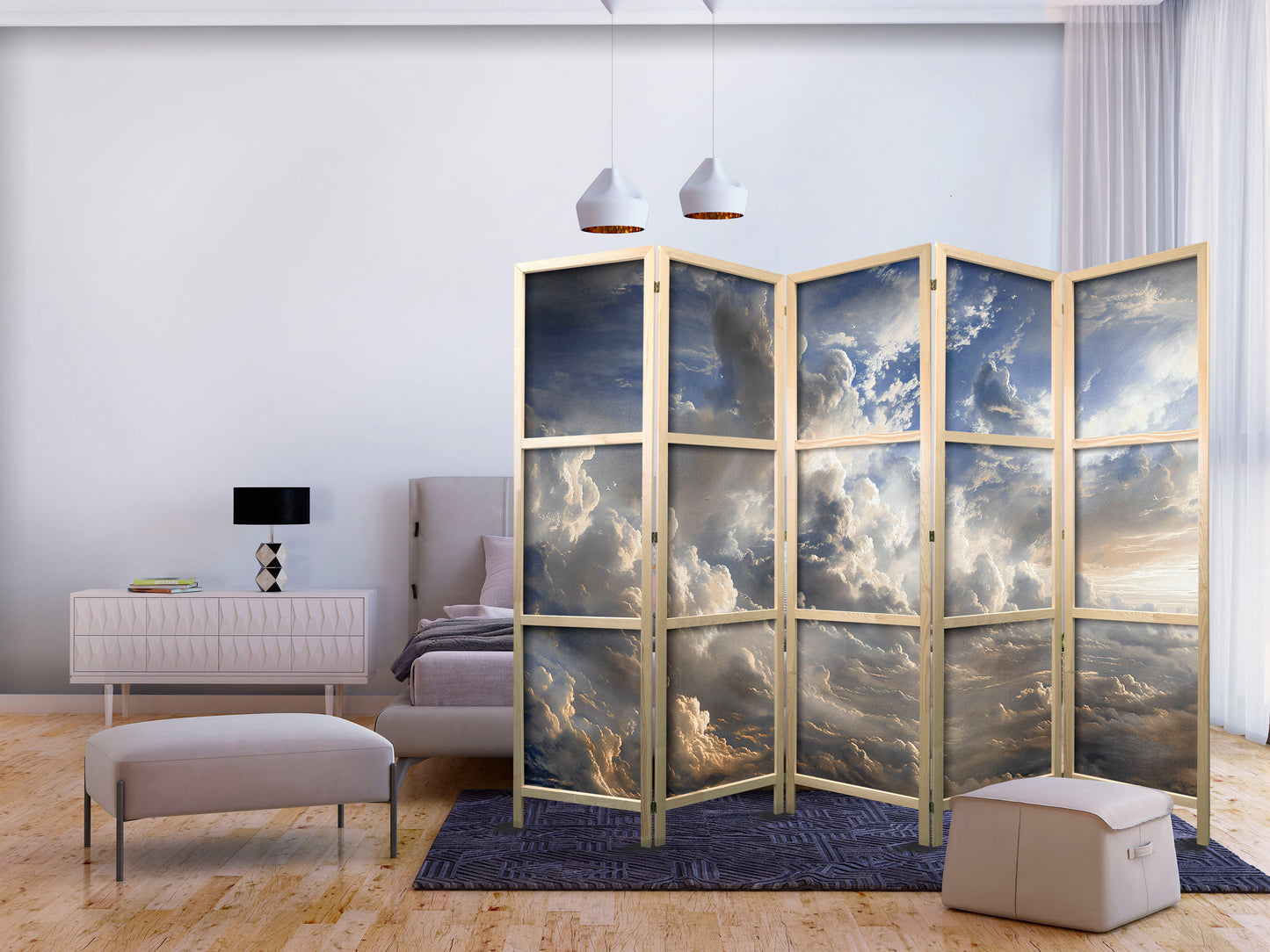 Japanese Room Divider - Golden Reflections on Clouds Foretelling Dusk