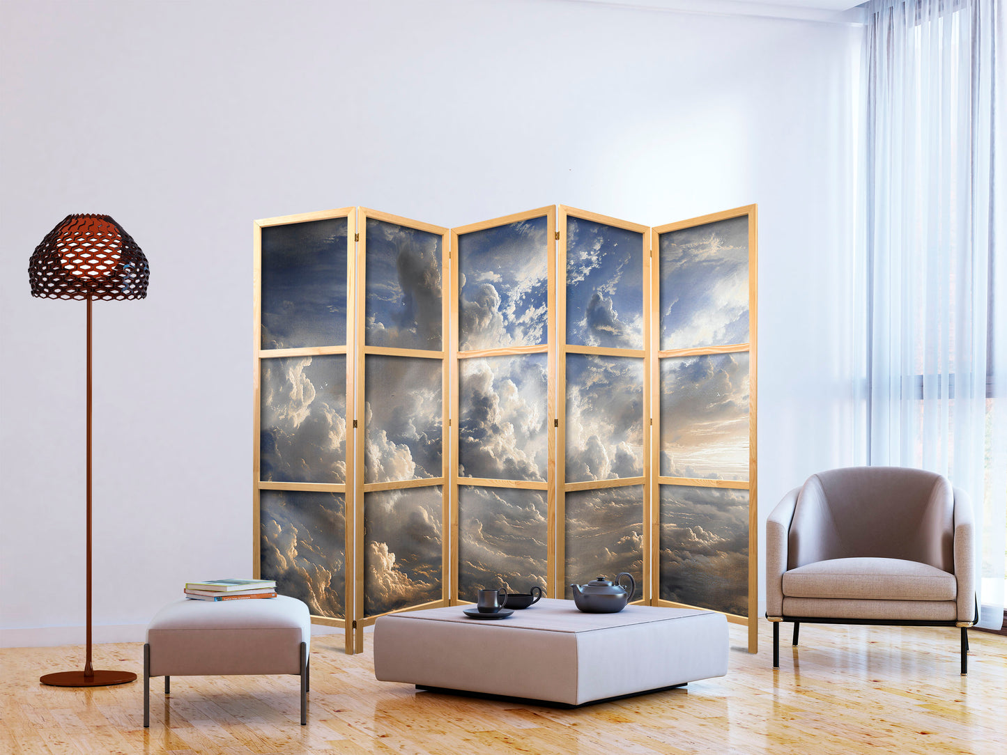 Japanese Room Divider - Golden Reflections on Clouds Foretelling Dusk