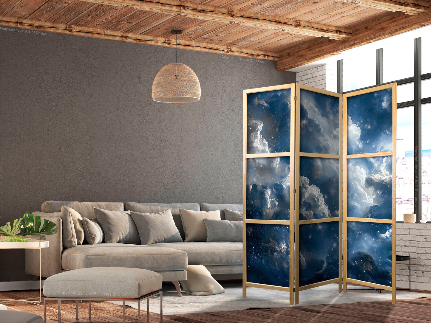 Biombo japonés - Maravillas astronómicas: Nubes y estrellas en armonía