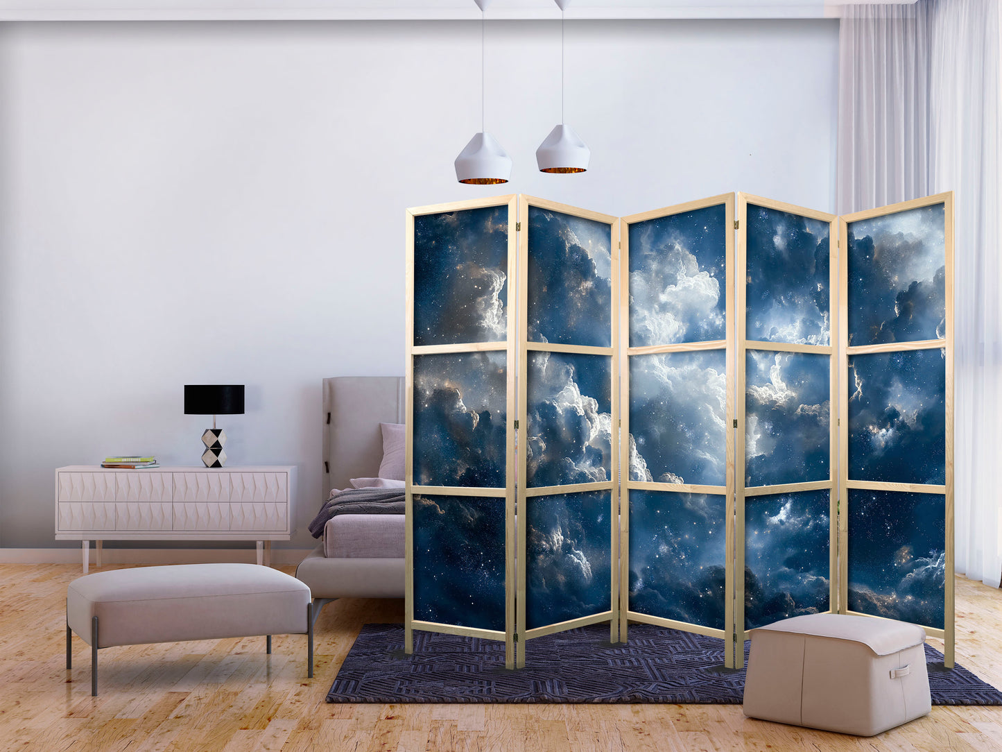 Biombo japonés - Maravillas astronómicas: Nubes y estrellas en armonía