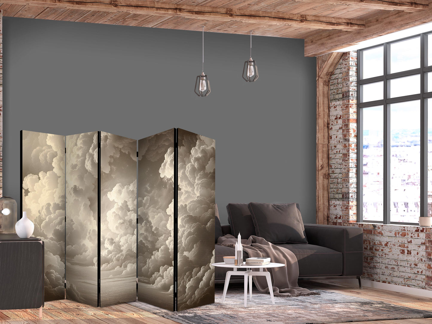Room Divider - Whisper of Illuminated Clouds: Soft Light Play in the Sky Theater
