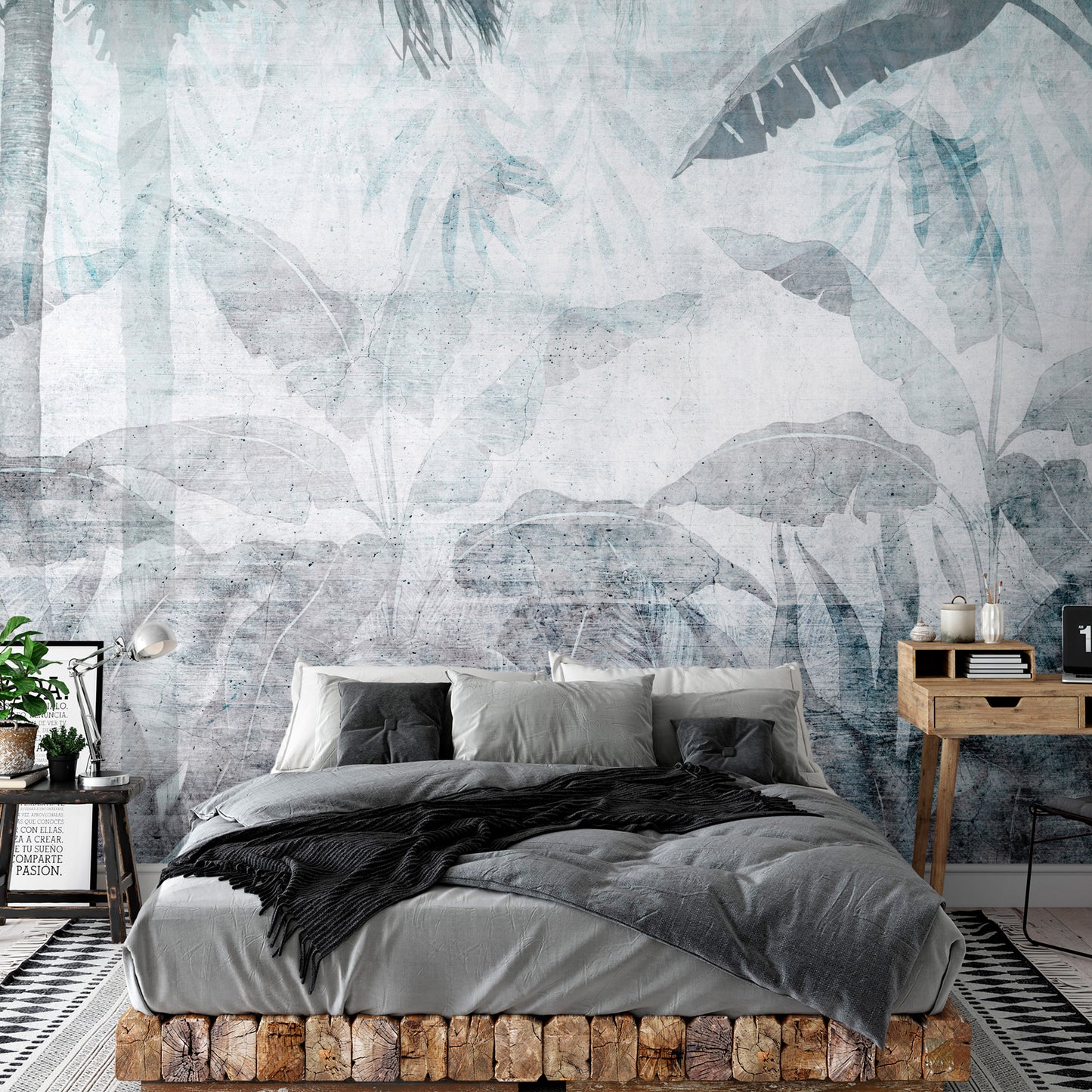Wall Mural - Vanishing jungle - landscape of exotic nature in blue tones