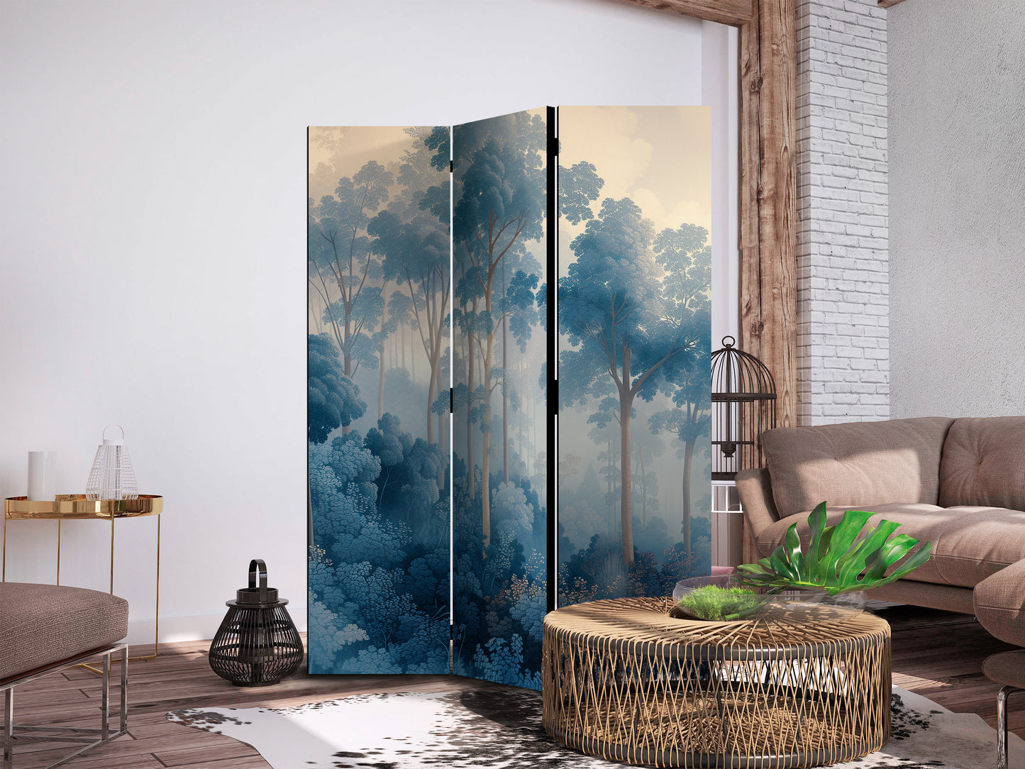 Room Divider - Landscape With Trees in Illustration Style. Fairy Blue Forest