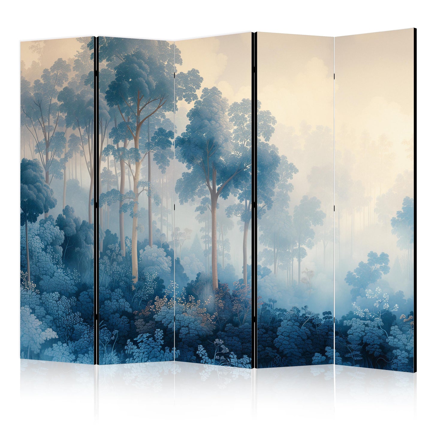Room Divider - Landscape With Trees in Illustration Style. Fairy Blue Forest