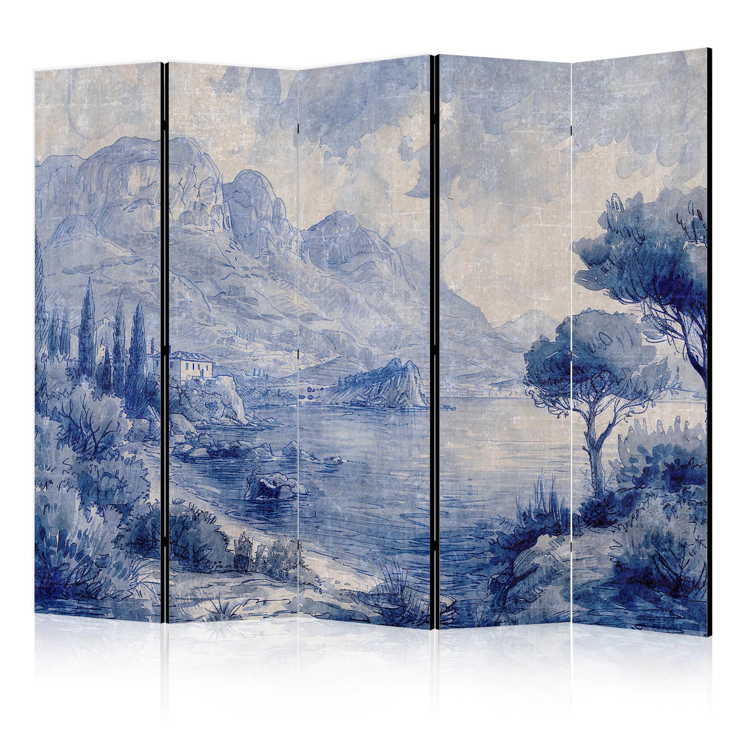 Room Divider - Italian Landscape - Lake Como Painted in Shades of Blue