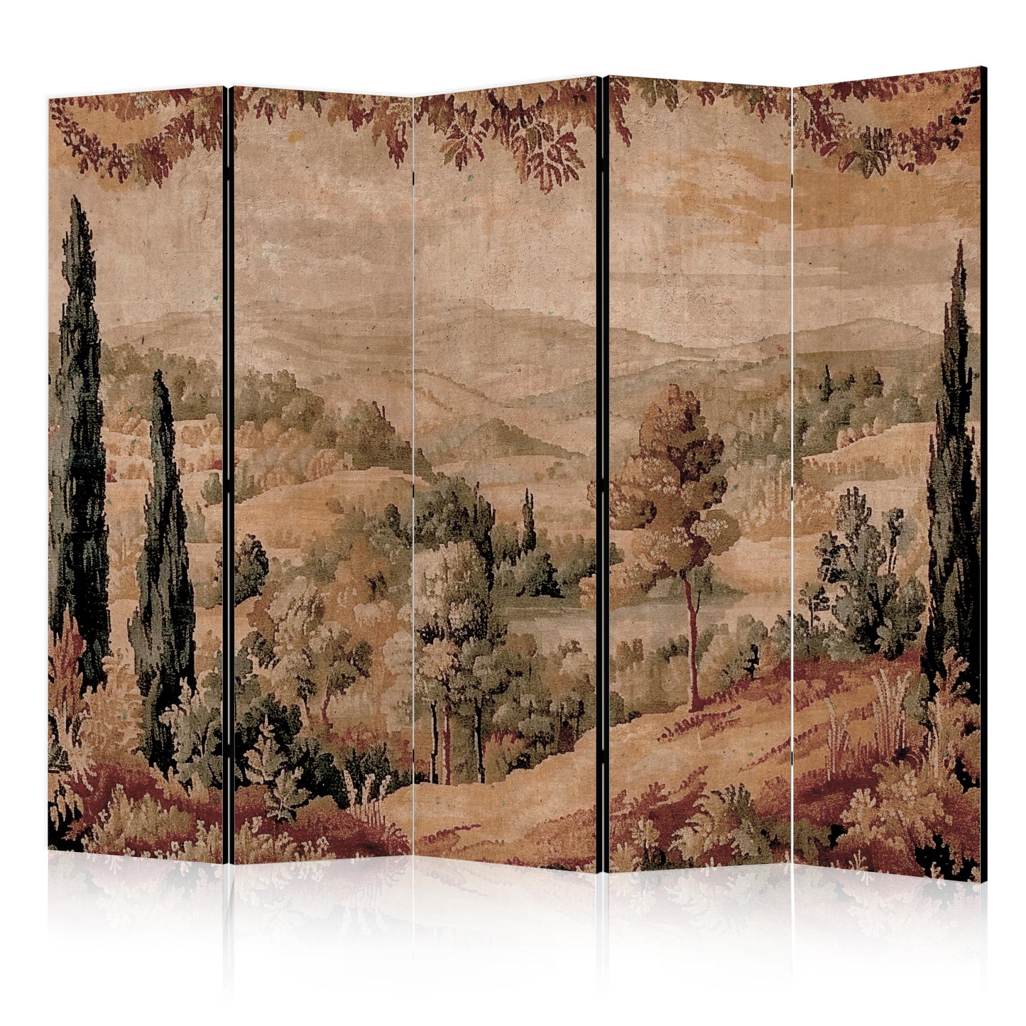 Room Divider - Landscape with Cypresses - Old Tapestry with Mediterranean Vegetation