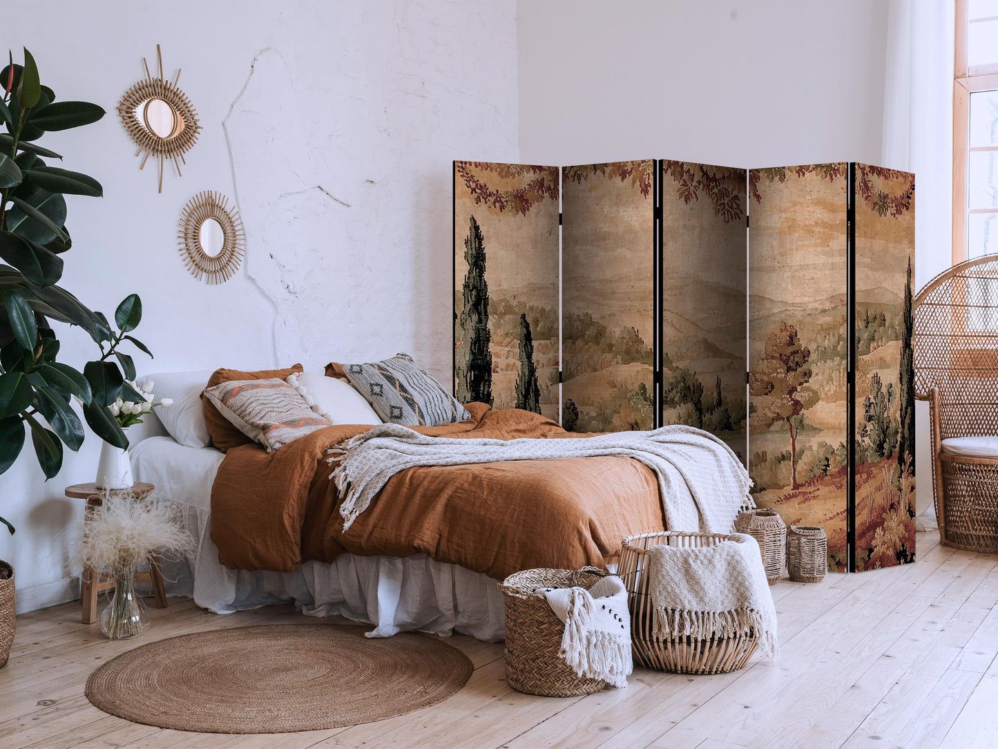 Room Divider - Landscape with Cypresses - Old Tapestry with Mediterranean Vegetation