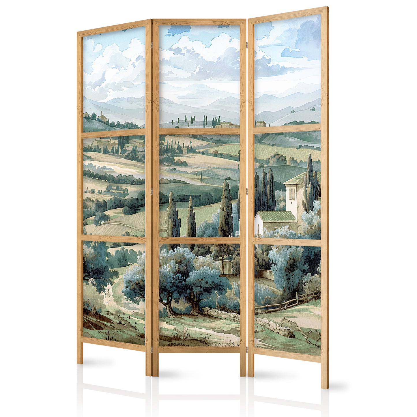 Japanese Room Divider - Landscape with Green Fields and Trees - Tuscan sunny view.