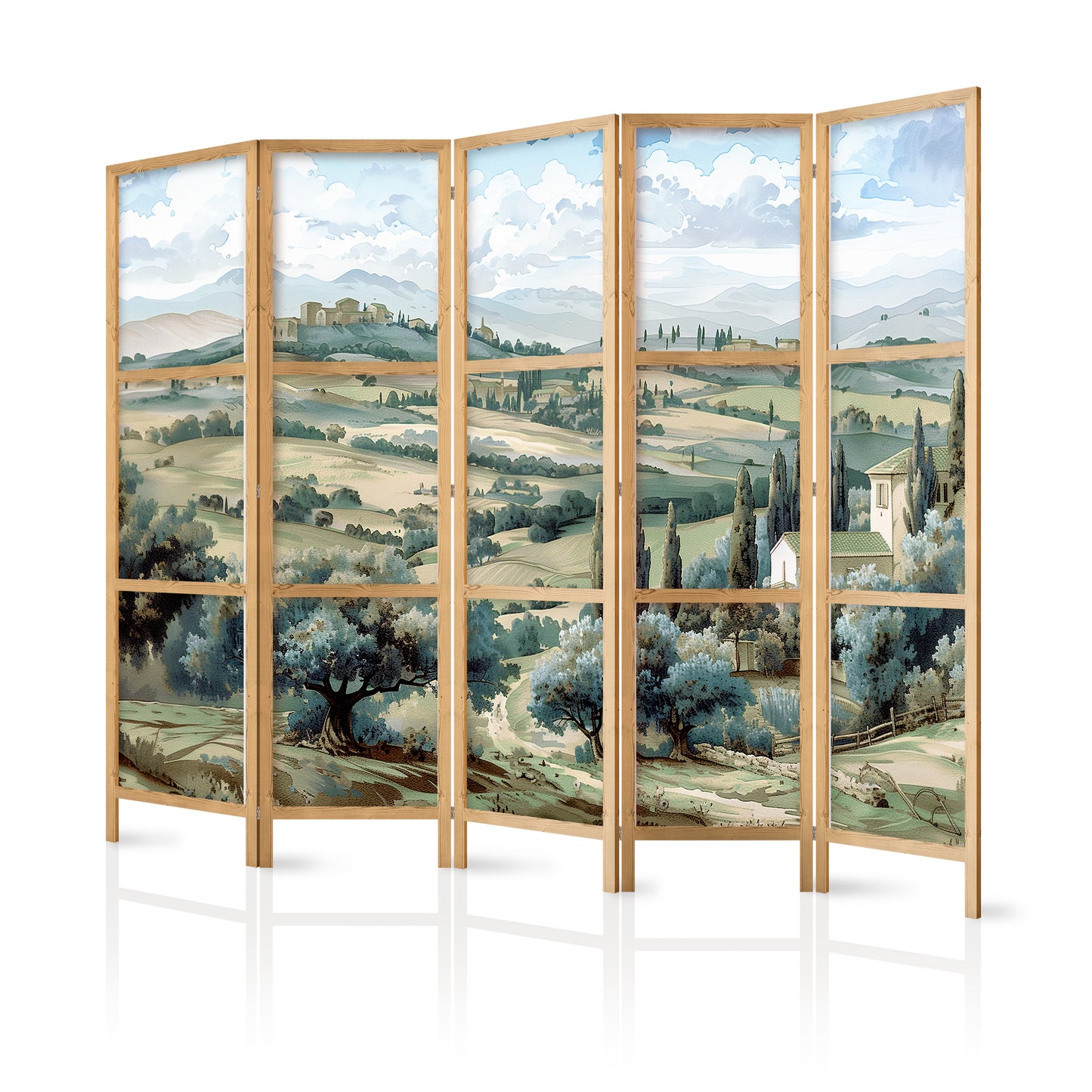 Japanese Room Divider - Landscape with Green Fields and Trees - Tuscan sunny view.