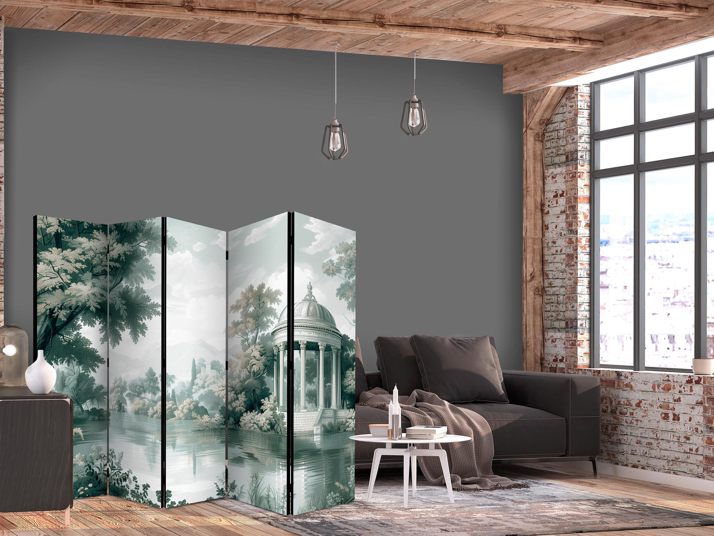 Room Divider - View of the Park and Lake - Retro Vintage Landscape in Greens