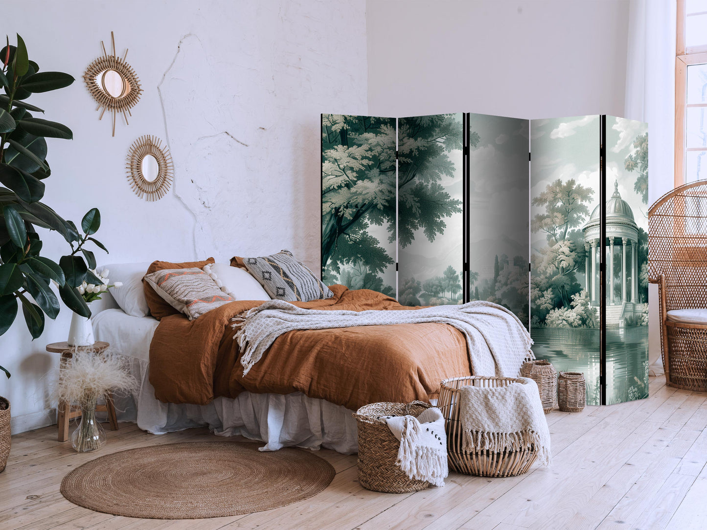 Room Divider - View of the Park and Lake - Retro Vintage Landscape in Greens