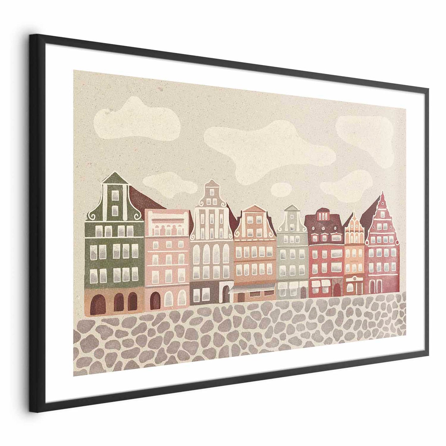 Poster - Colorful Facades - Historic Wroc_aw Tenement Houses Against the Sky and Cobblestone Street