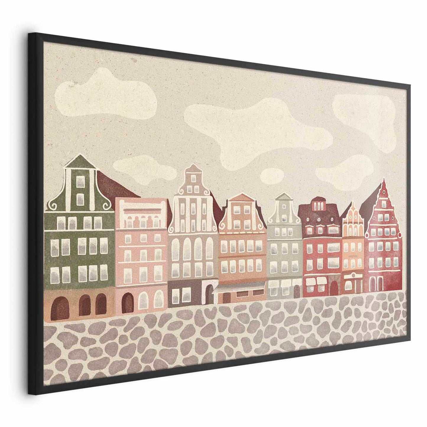 Poster - Colorful Facades - Historic Wroc_aw Tenement Houses Against the Sky and Cobblestone Street