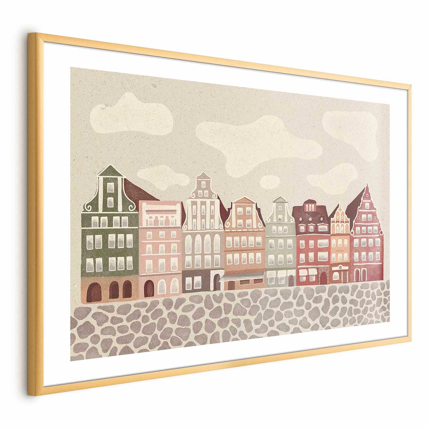 Poster - Colorful Facades - Historic Wroc_aw Tenement Houses Against the Sky and Cobblestone Street